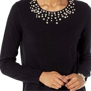 Lilly Pulitzer Onyx Odetta Sweater Embellished Crew Neckline Cashmere Merino